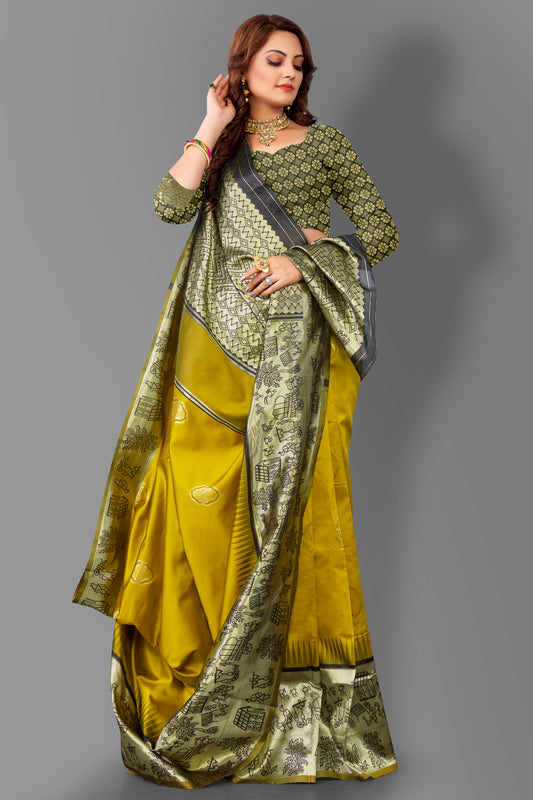 Olive Green Weaving Zari Border Saree