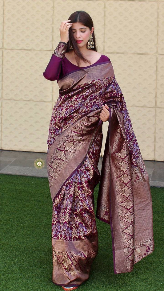 Dark Purple Elegant Ensembles Woven Saree