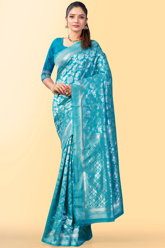 Skyblue Woven Banarasi Silk Saree