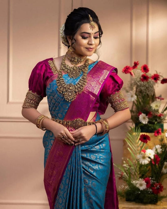 Elite Beauty Colour With Zari Weaving Silk Saree