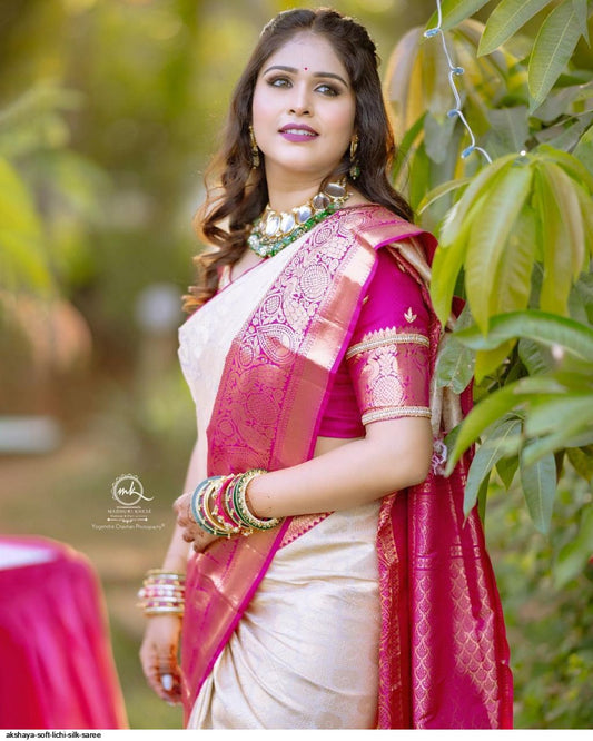 Perfect Pink Cream Multi Tone Saree Look