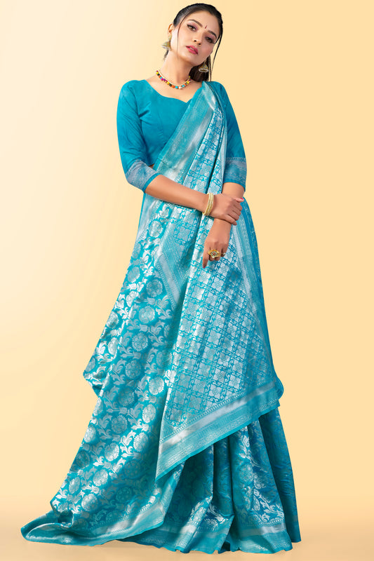 Skyblue Woven Banarasi Silk Saree