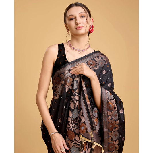 Gulabo Black Weaving Zari Collection Saree