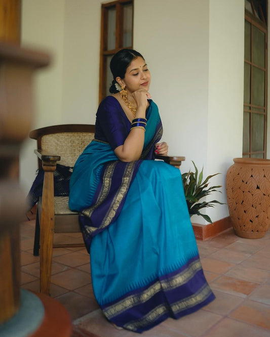 Umbrella Blue Tone Handloom Silk Saree