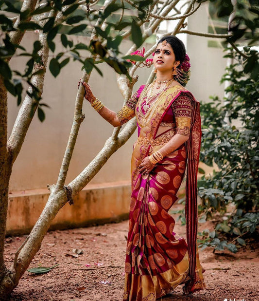 Wine Purple Woven Silk Saree