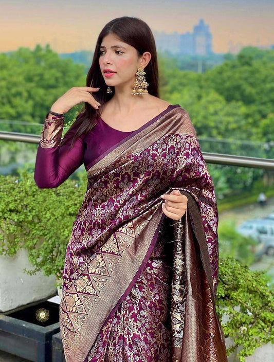 Dark Purple Elegant Ensembles Woven Saree