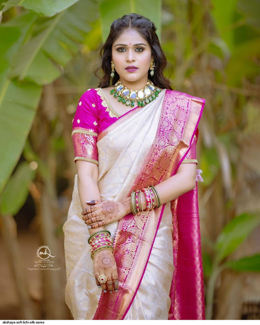 Perfect Pink Cream Multi Tone Saree Look