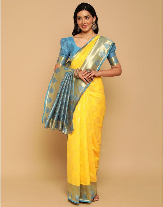 Lemon Yellow Zari Weaving Silk Saree