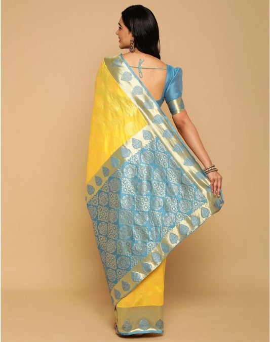 Lemon Yellow Zari Weaving Silk Saree