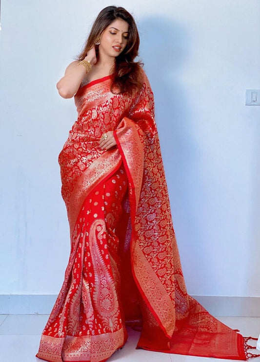 Red Zone Perfect Matching Silk Saree