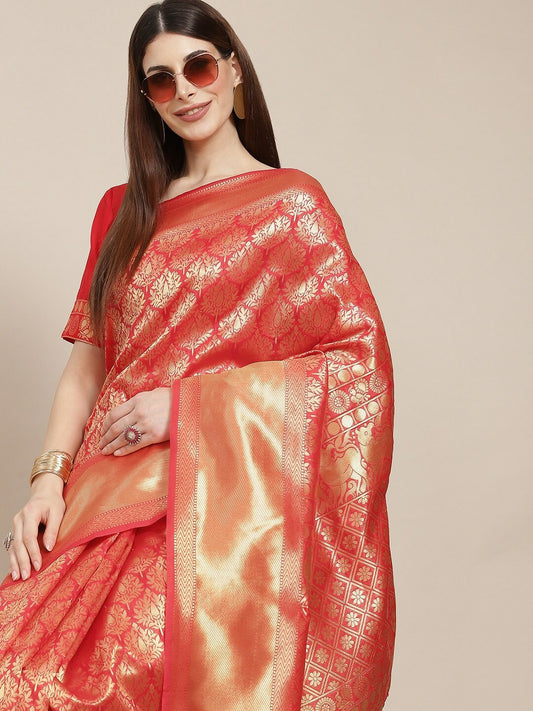 Vermillion Red Banarasi Silk Saree