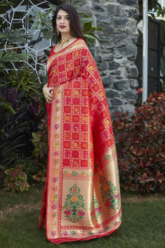 Scarlet Red Bandhani Style Silk Saree