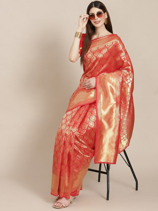 Vermillion Red Banarasi Silk Saree