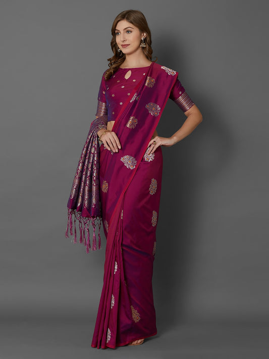 Dark Orchid Silver Zari Kanjivaram Saree