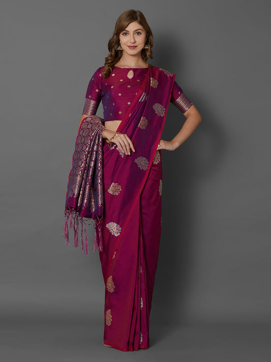 Dark Orchid Silver Zari Kanjivaram Saree