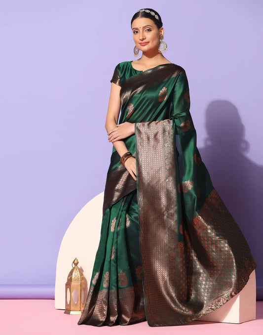 Greeny Zone With Woven Zari Thread Design Saree