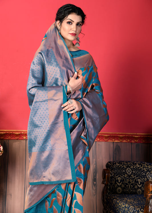 Carolina Blue Woven Zari Silk Saree