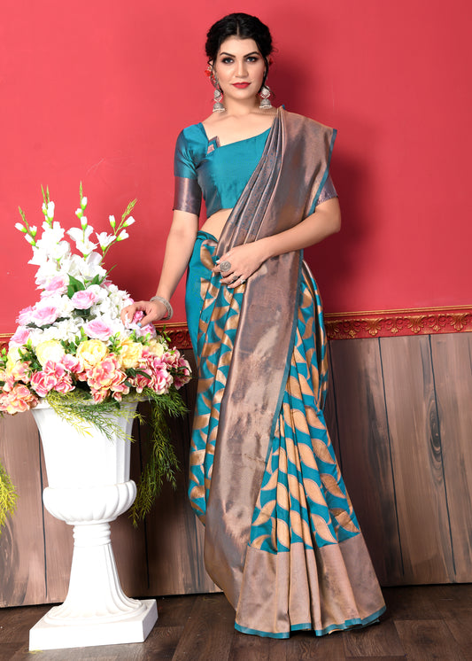 Carolina Blue Woven Zari Silk Saree