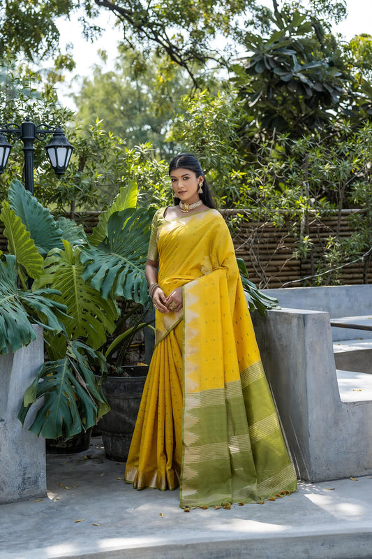 Tussar Silk Pyramid Pattern Zone Saree Design