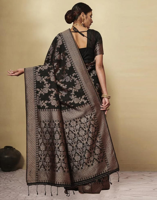 Shiny Black Tone Soft Silk Saree