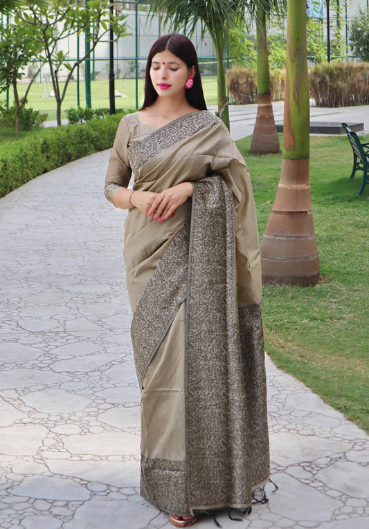 Rich weaving pallu with Handloom raw silk Saree