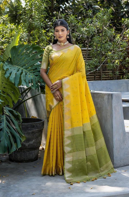 Tussar Silk Pyramid Pattern Zone Saree Design